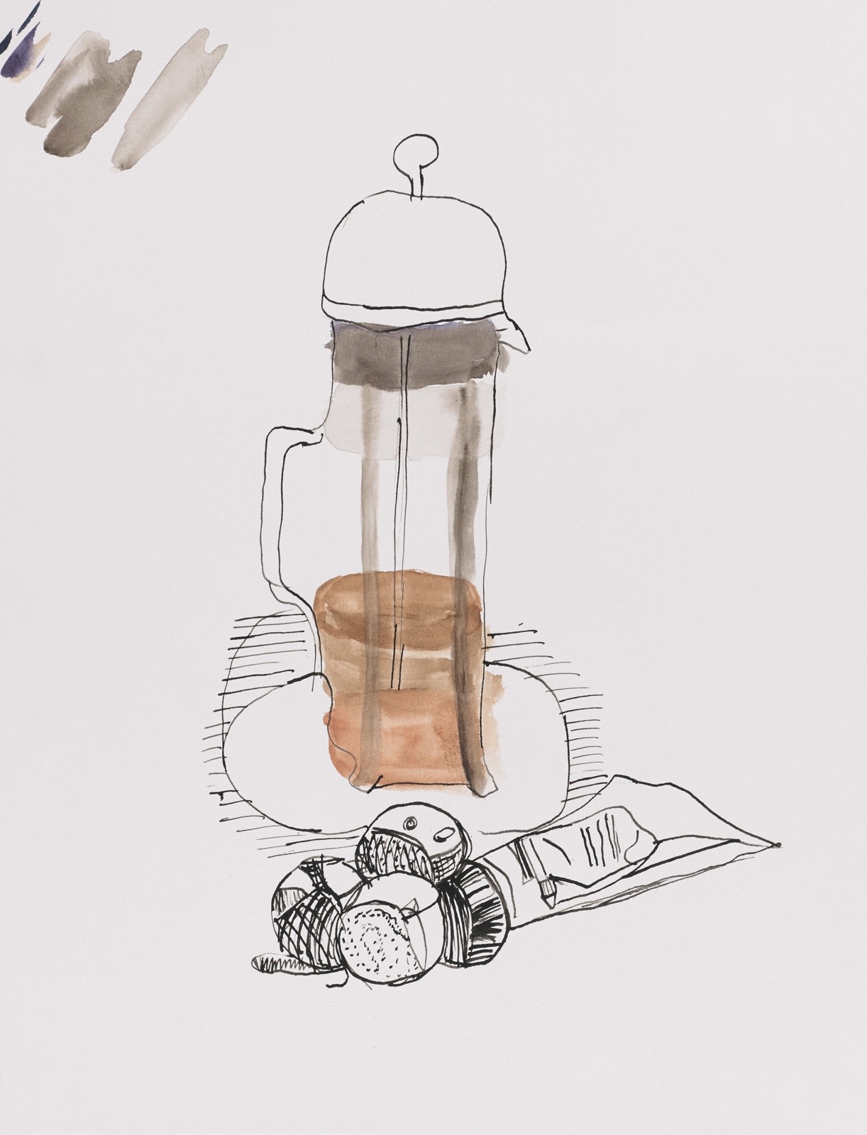 Drawing, Chinese ink and gouache: Coffee Maker