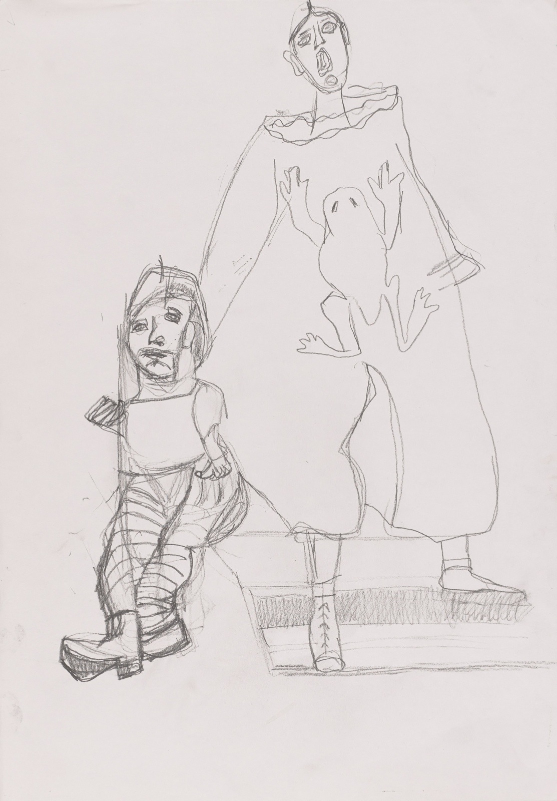 Drawing, Pencil: Harlequin with puppet