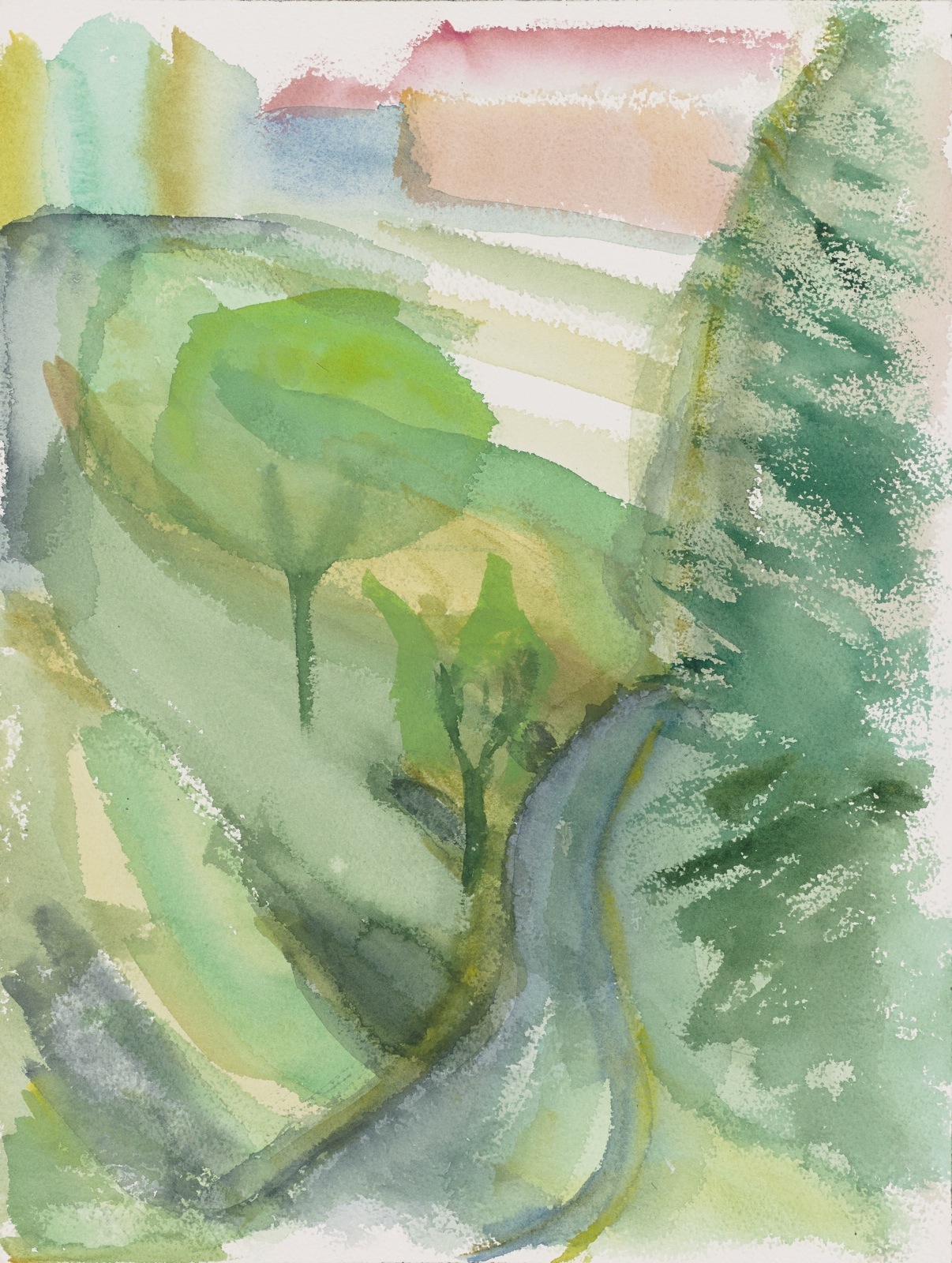 Drawing - Hill in Prague with path - Watercolor
