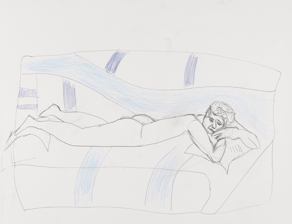 Drawing, Pencil and coloured pencils: Reclining woman