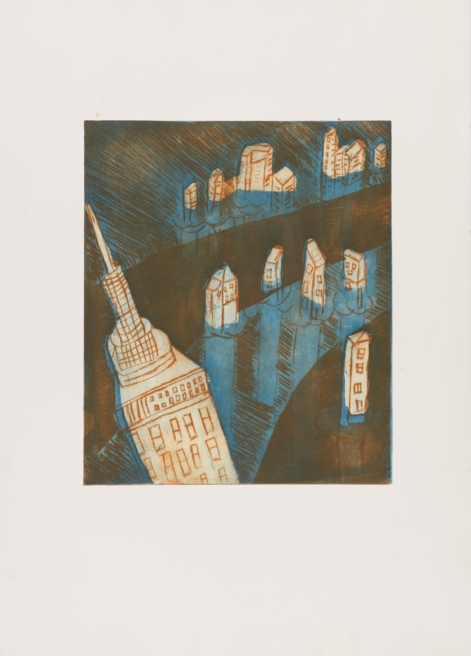 Print, etching and aquatint, two superimposed plaques: flooded city